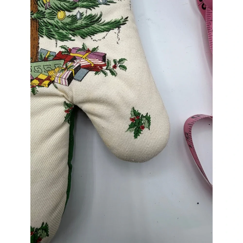 Spode‎ Christmas Tree Oven Mitts Set 2 Vintage 1990s Holiday Quilted Red Green